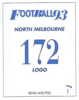 1993 Select AFL Stickers #172 North Melbourne Kangaroos Back